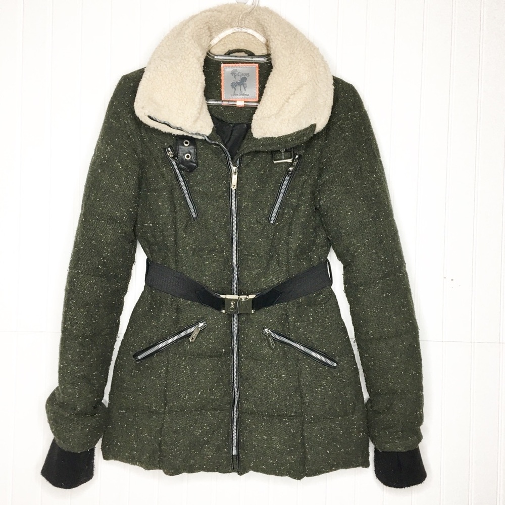 Sam Edelman Green Belted Cozy Sherpa Coat
